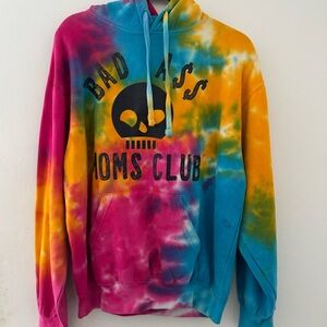 Bad Ass Mom’s Club Tie Dye rainbow pullover hoodie sweatshirt Medium
